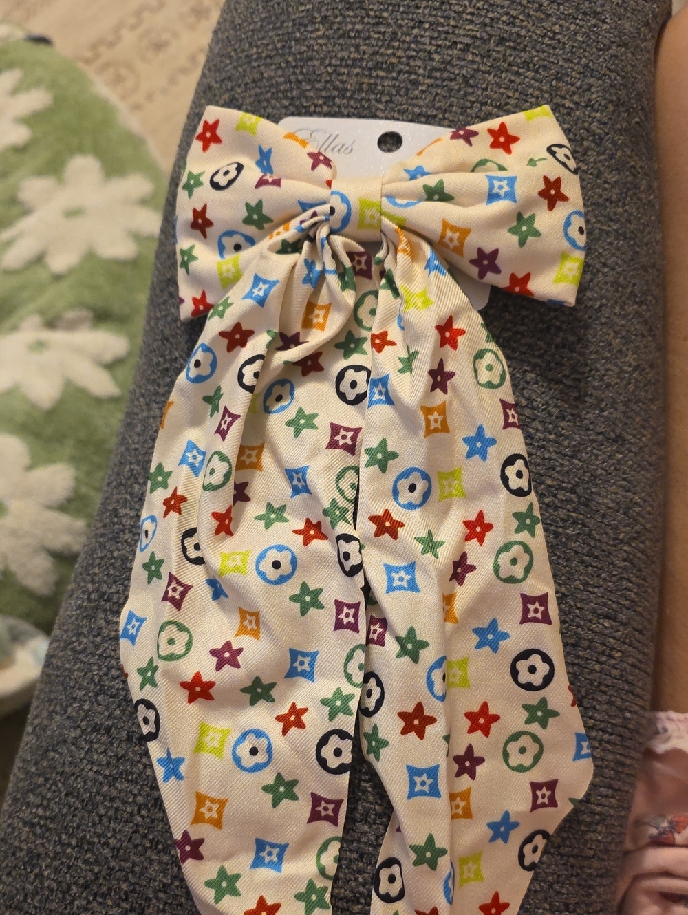 Ella Kids Cream Bow with Multicolor Star & Flower Print
